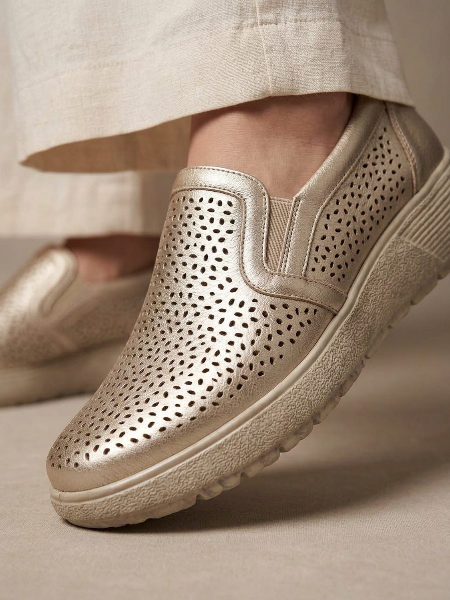 Zapato troquelado polipiel dorado